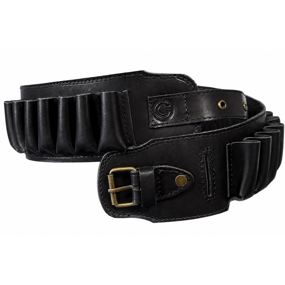 LEATHER CARTRIDGE BELT FOR 25 SHOTGUN SHELLS, 12/16 GAUGE – BLACK