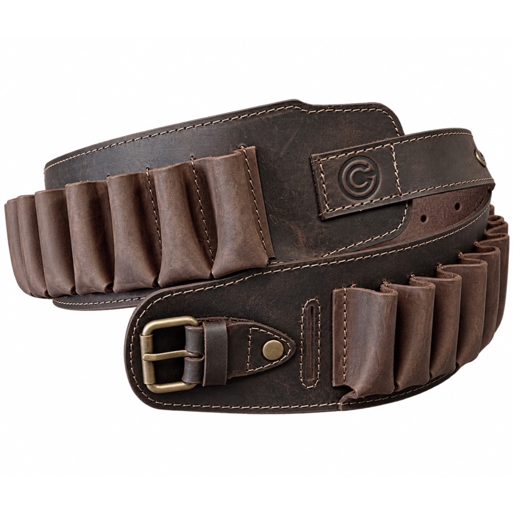 LEATHER CARTRIDGE BELT FOR 25 SHOTGUN SHELLS, 12/16 GAUGE – BROWN