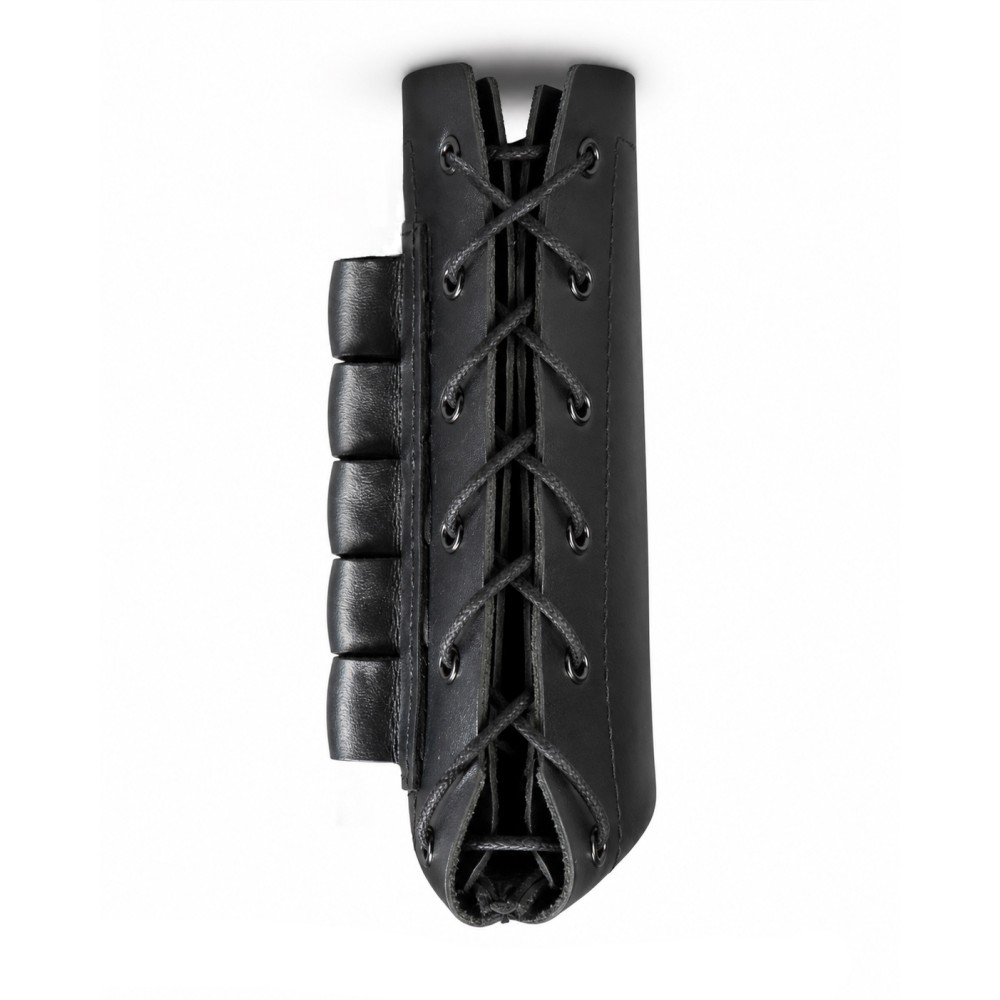 LEATHER BUTTSTOCK COVER WITH 5-SHELL HOLDER, 20 GAUGE – BLACK