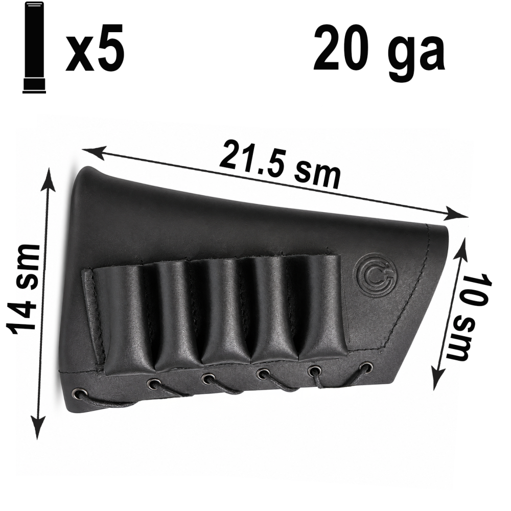 LEATHER BUTTSTOCK COVER WITH 5-SHELL HOLDER, 20 GAUGE – BLACK