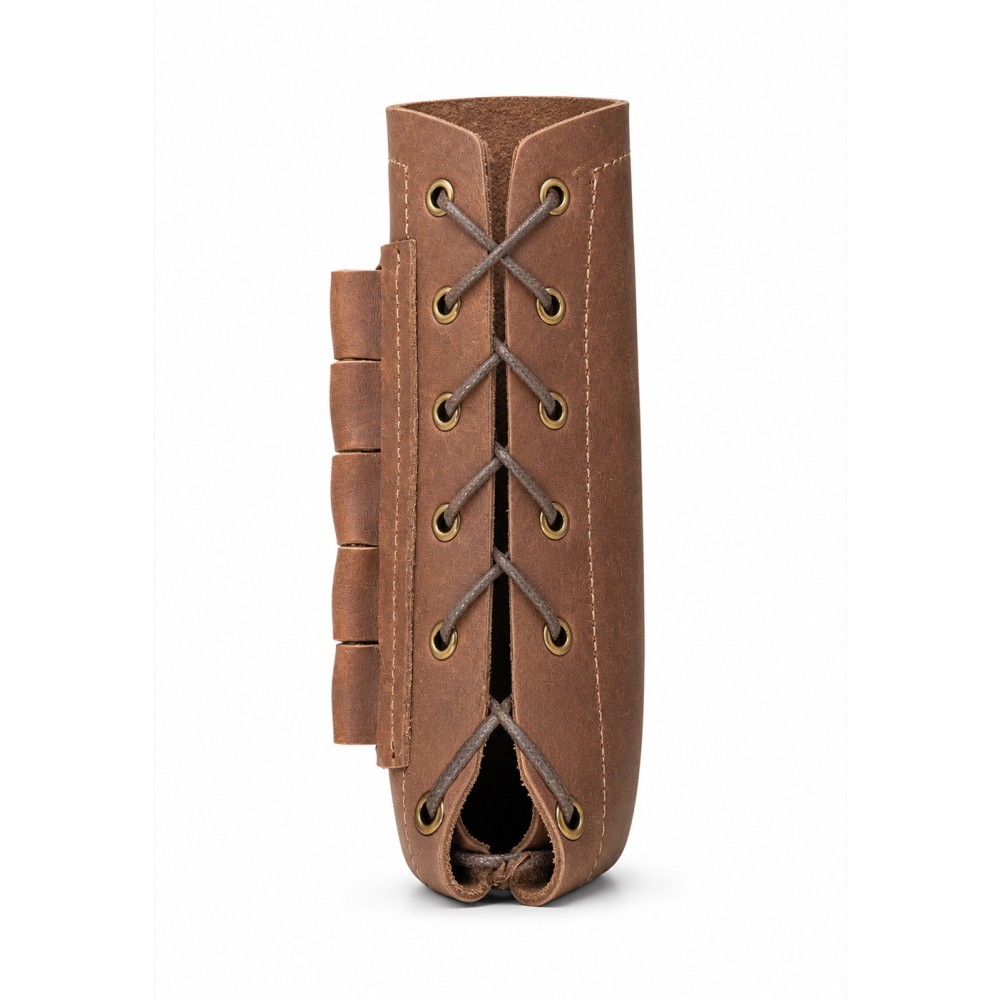 LEATHER BUTTSTOCK COVER WITH 5-SHELL HOLDER, 20 GAUGE – BROWN