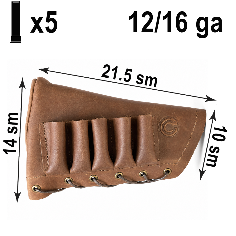 LEATHER BUTTSTOCK COVER WITH 5-SHELL HOLDER, 12/16 GAUGE – BROWN