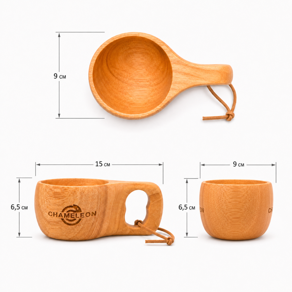 ECO WOODEN CUP MADE OF RUBBER WOOD 250 ML FOR HUNTING, CAMPING AND HIKING